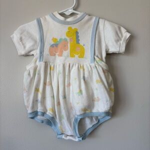 Vintage Little Me Bubble Romper + Tee Baby 9 Months 90s Two Piece Pastel Cotton